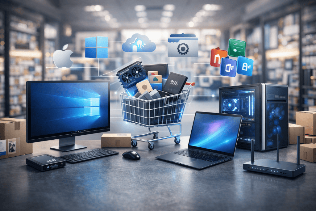 Vendita materiali informatici hardware e software, vendita computer, vendita portatili, vendita stampanti, vendita monitor, vendita licenze office 365, vendita licenze antivirus, riparazioni, vendita sserver